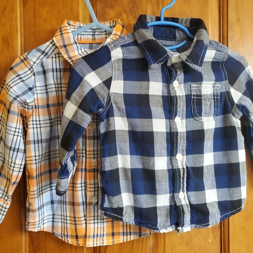 OshKosh B'gosh Carter's Toddler Boys Plaid Flannel Shirts Lot Sz 18M